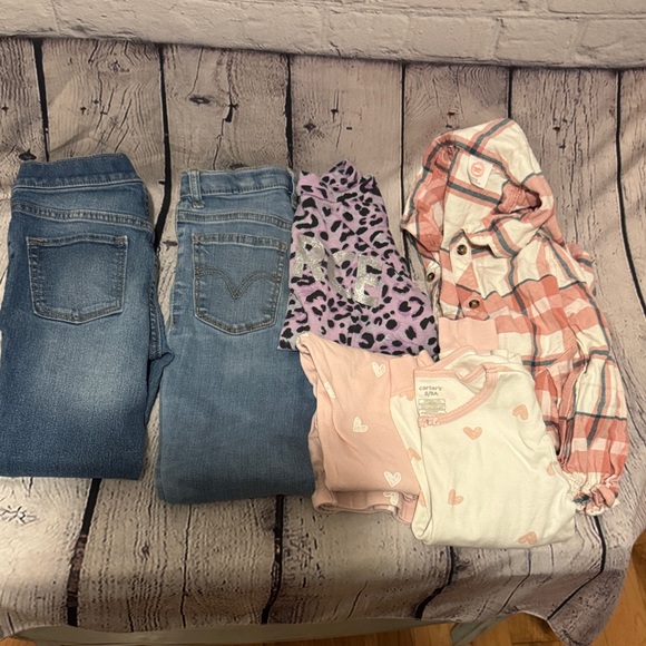 Levi's Other - 6 Pc Girls bundle Jeans, top. PJ, flannel dress-pinks, purple, leopard